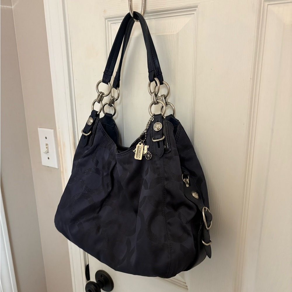 COACH Maggie Shoulder Bag in Navy with Silver Hardware - Picture 5 of 11